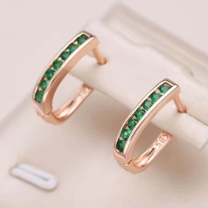 Rose Gold Emerald Hoop Earrings