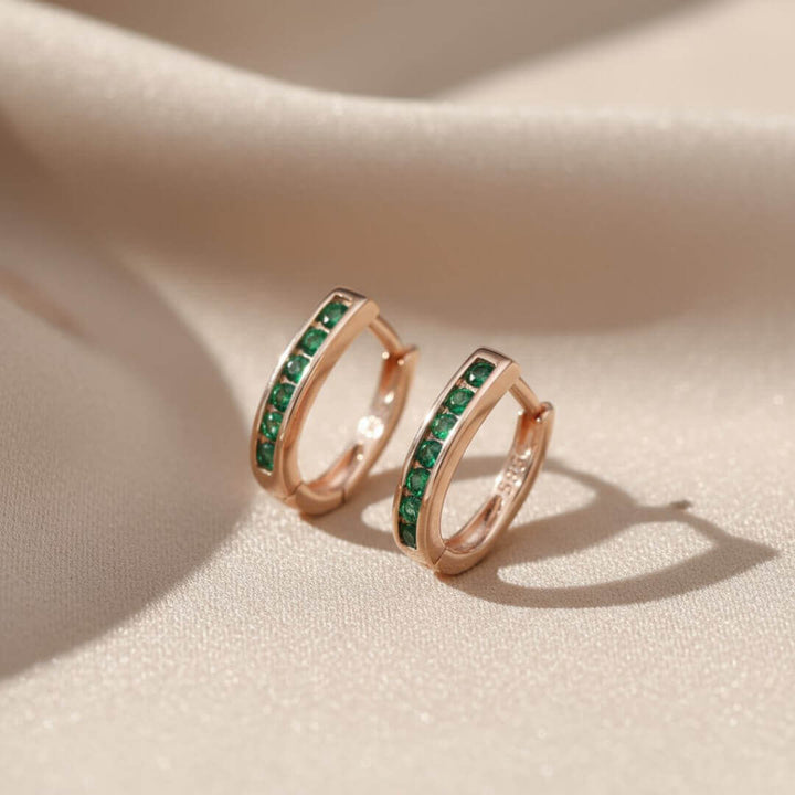 Rose Gold Emerald Hoop Earrings