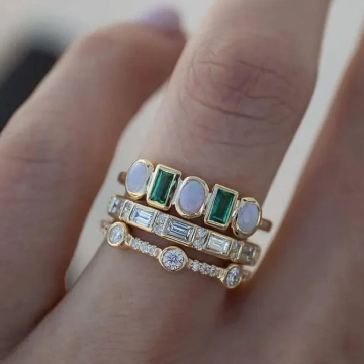 Gold Emerald Opal Stacking Rings