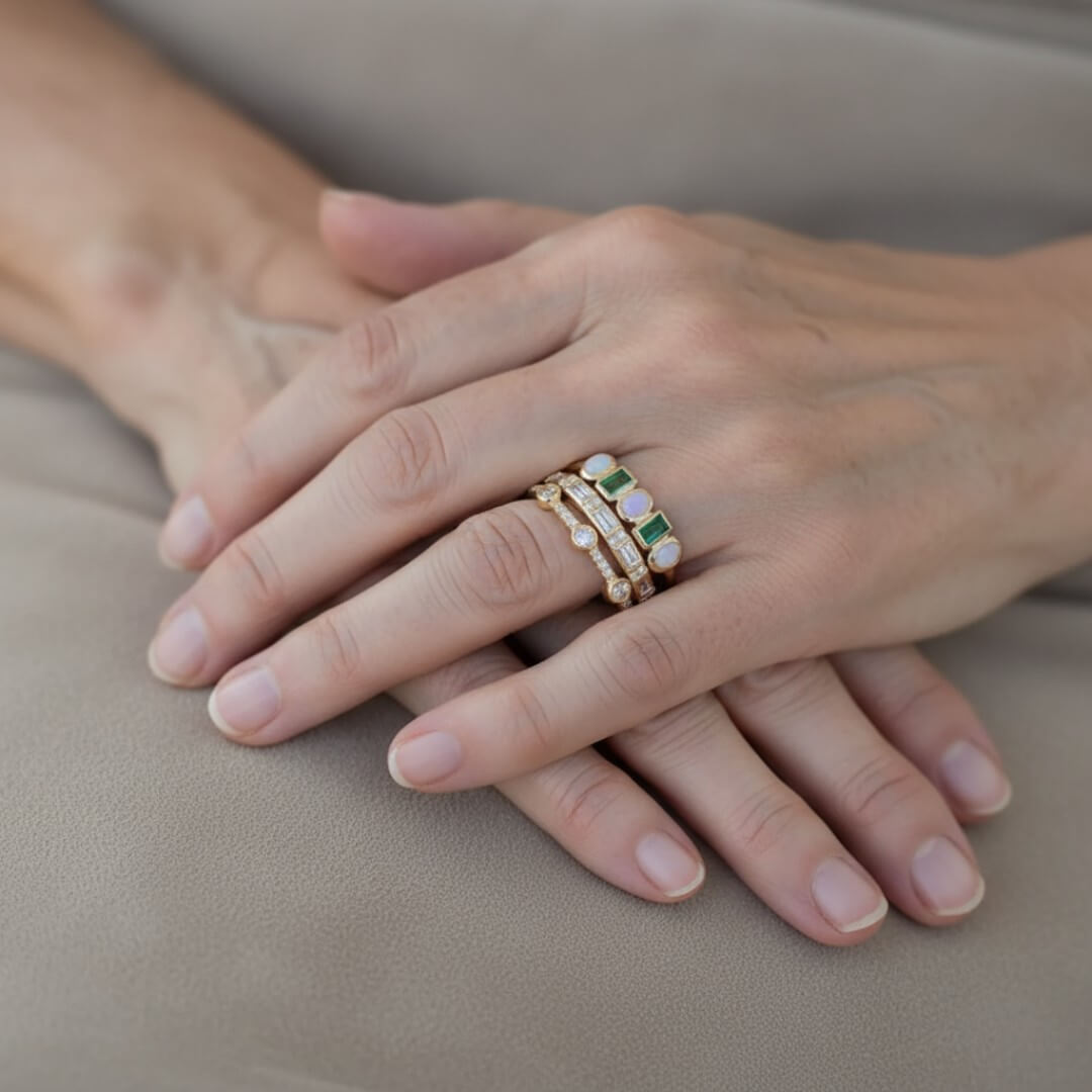 Gold Emerald Opal Stacking Rings