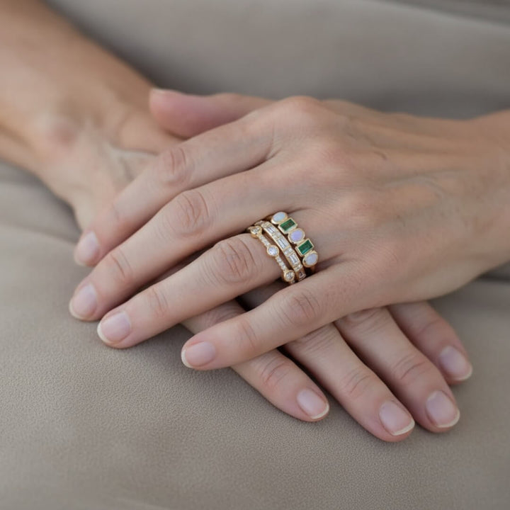Gold Emerald Opal Stacking Rings