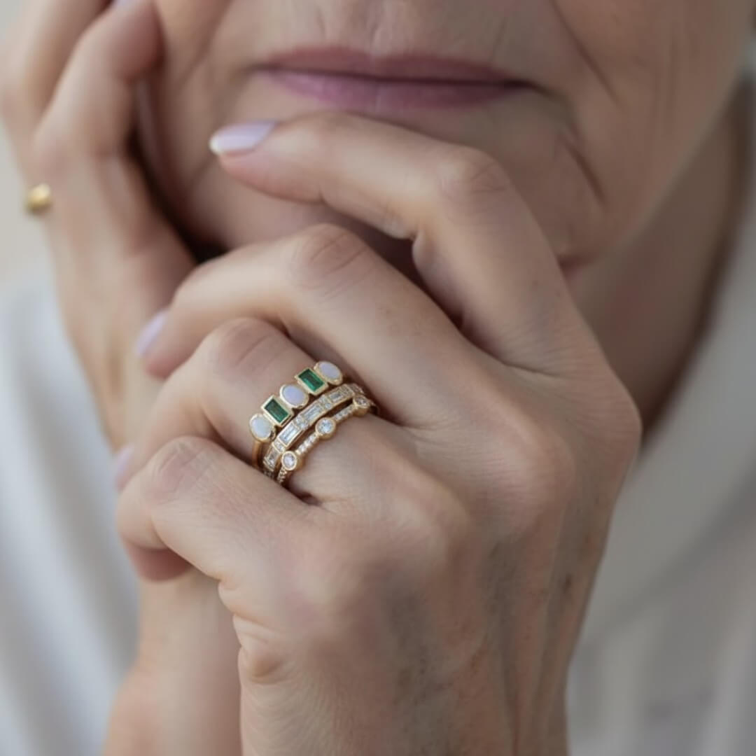 Gold Emerald Opal Stacking Rings