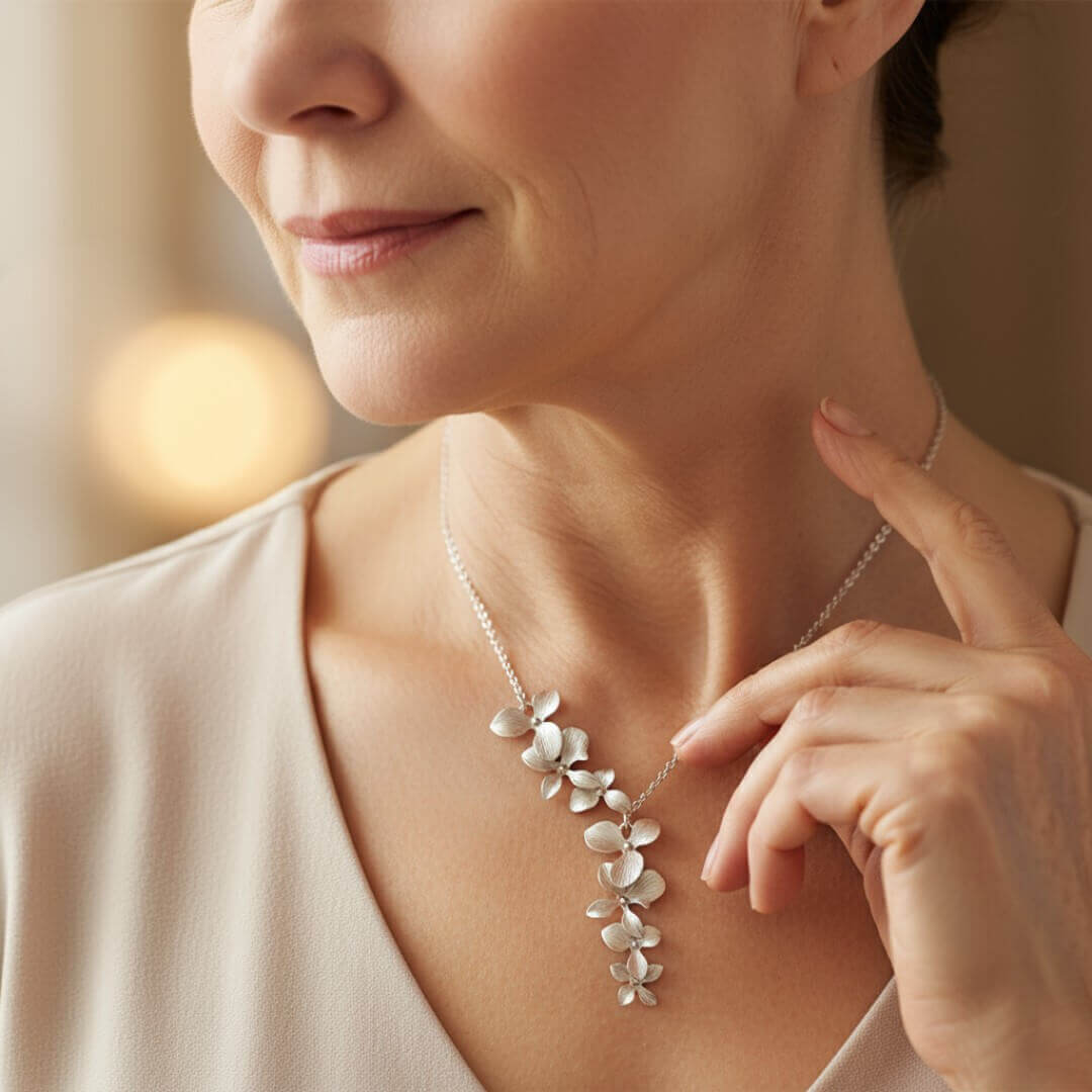 Floral Silver Statement Necklace