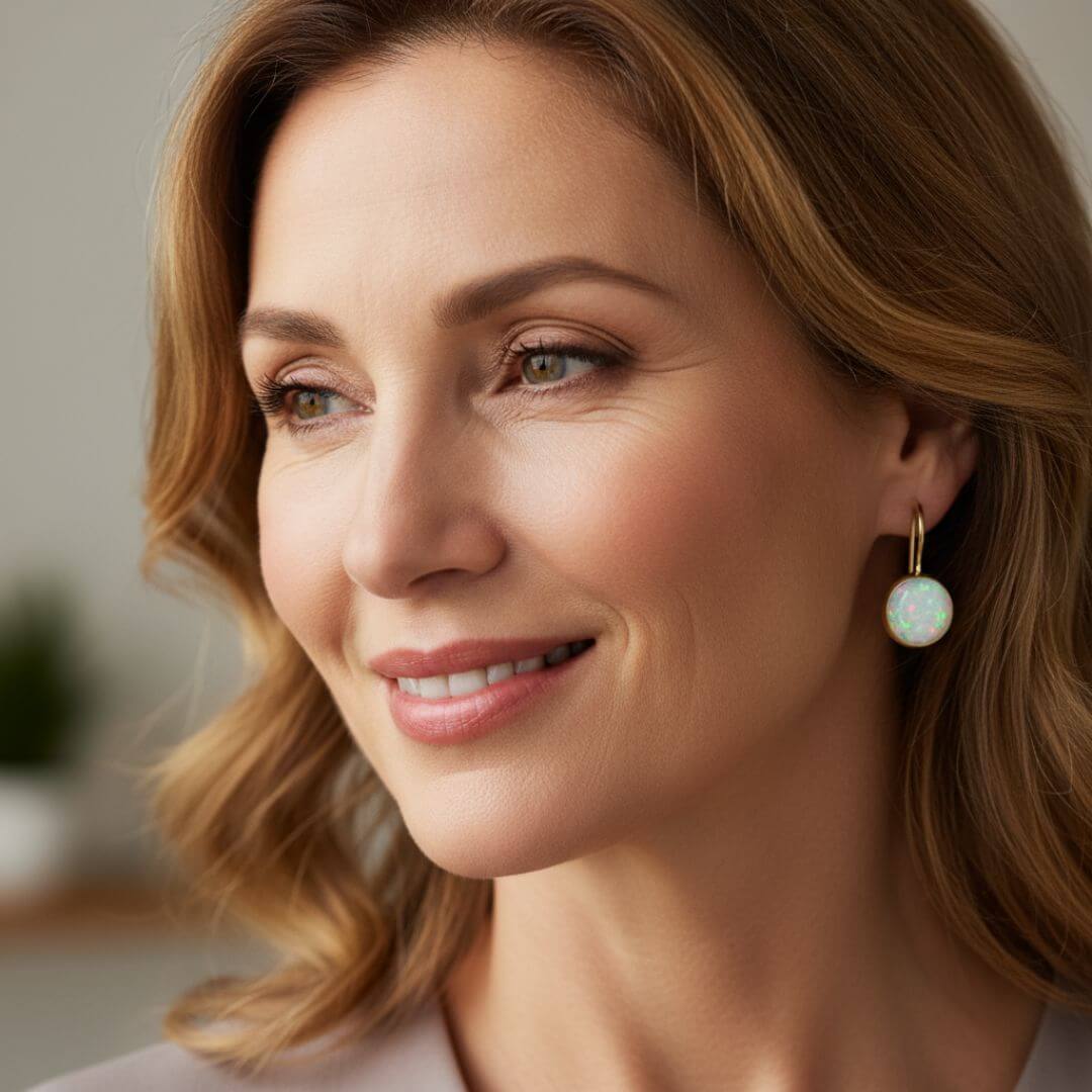 Round Opal Gemstone Earrings