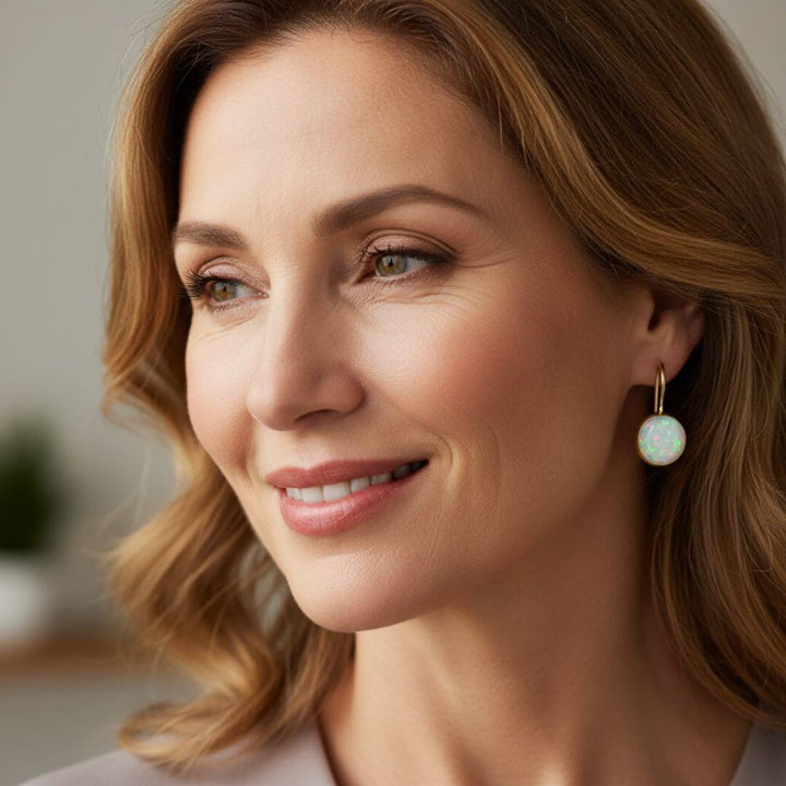 Round Opal Gemstone Earrings