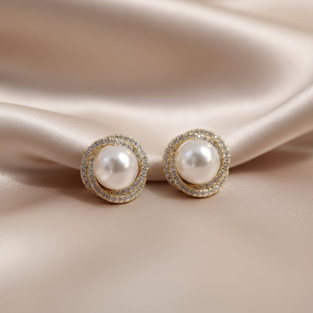 Pearl Diamond Stud Earrings