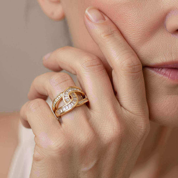 Gold Baguette Crisscross Statement Ring