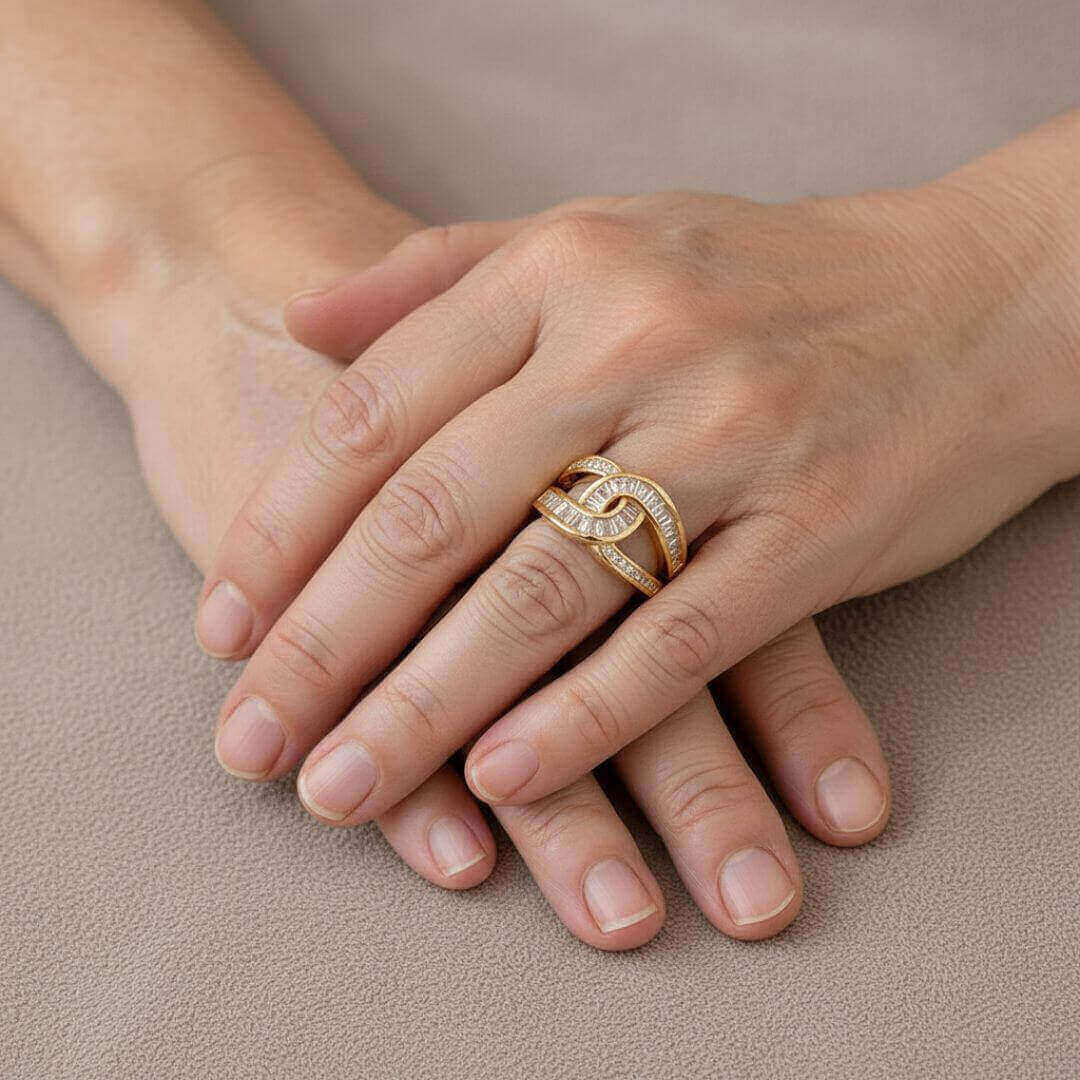 Gold Baguette Crisscross Statement Ring