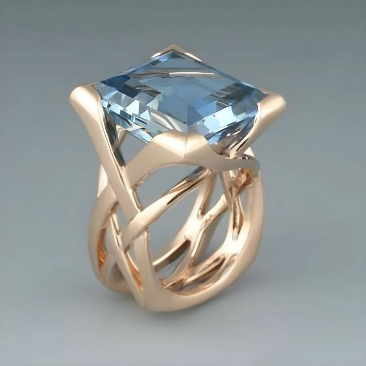 Blue Topaz Gold Statement Ring