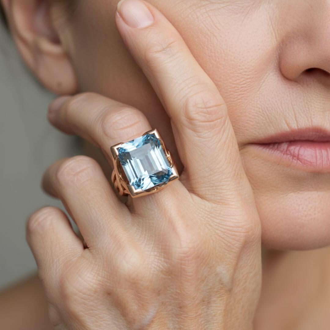 Blue Topaz Gold Statement Ring