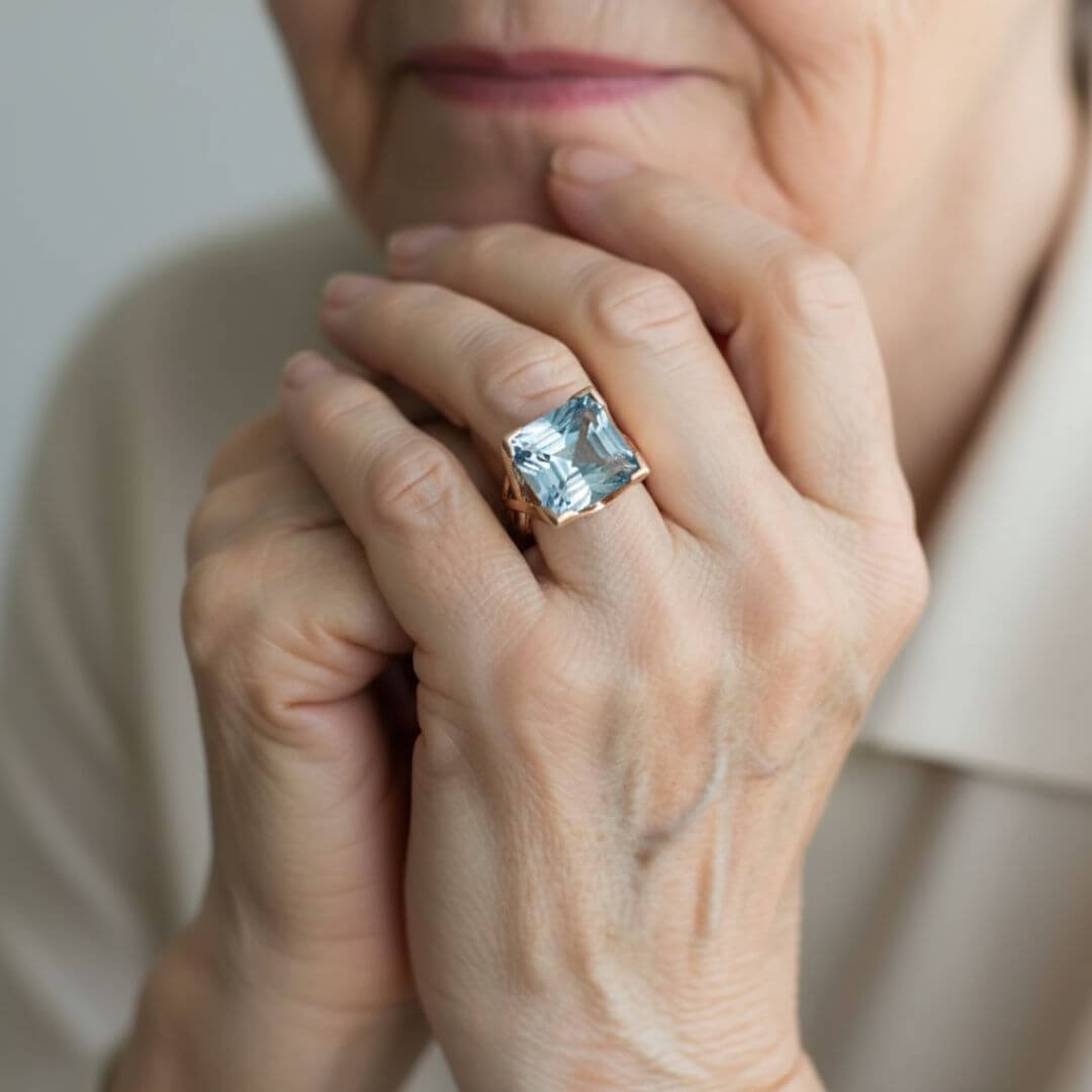 Blue Topaz Gold Statement Ring
