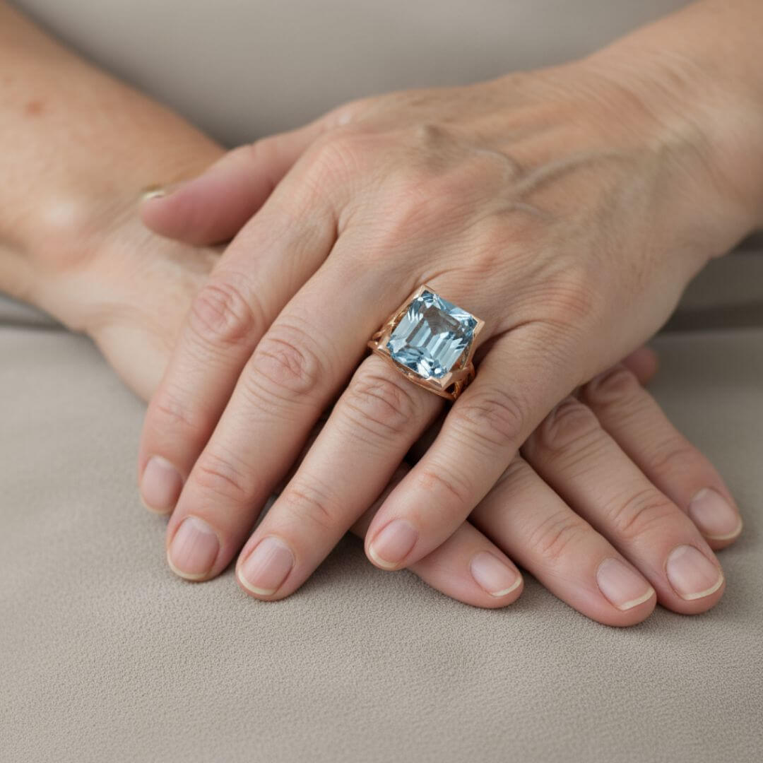 Blue Topaz Gold Statement Ring