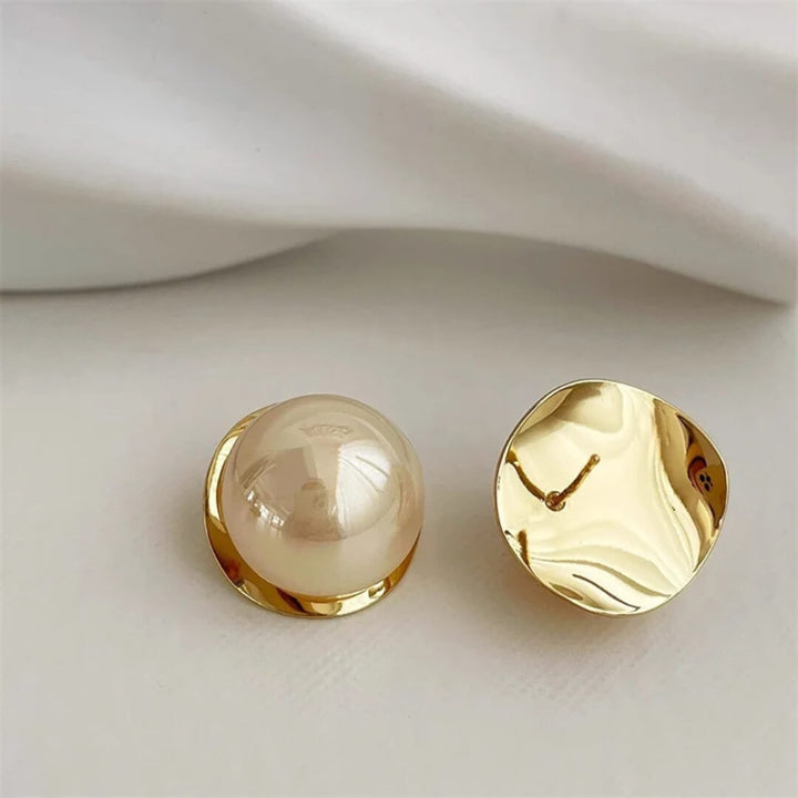Gold Pearl Dome Stud Earrings - Diane Jewelry