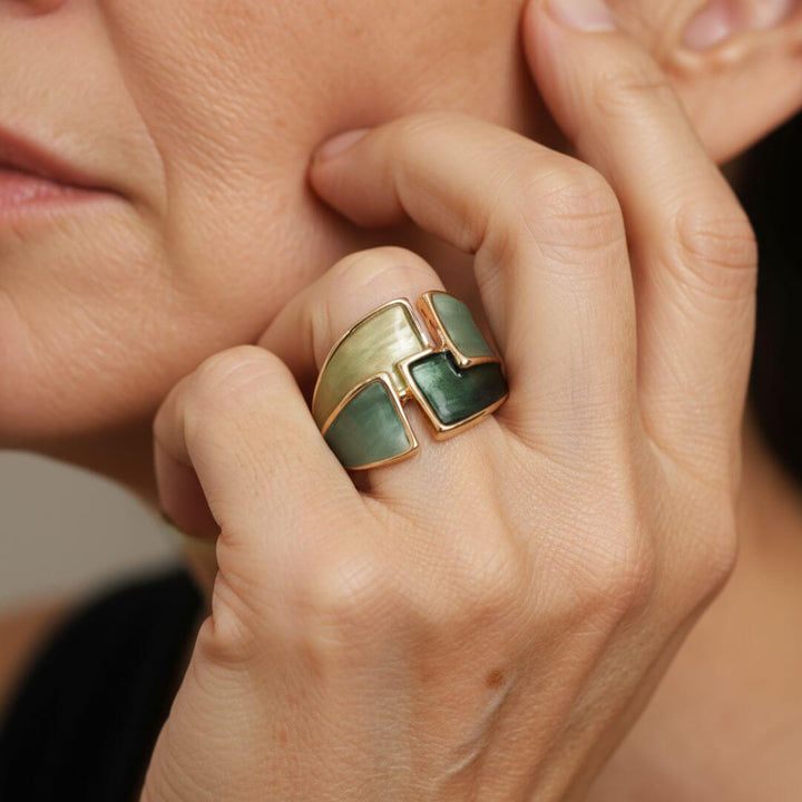 Green Enamel Gold Statement Ring