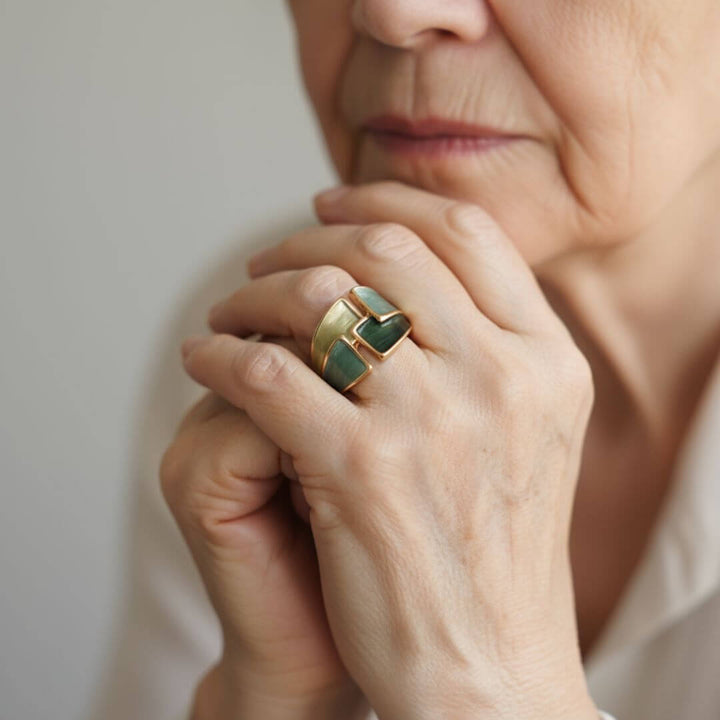 Green Enamel Gold Statement Ring