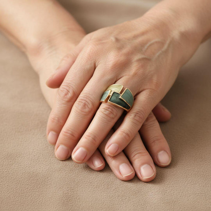 Green Enamel Gold Statement Ring