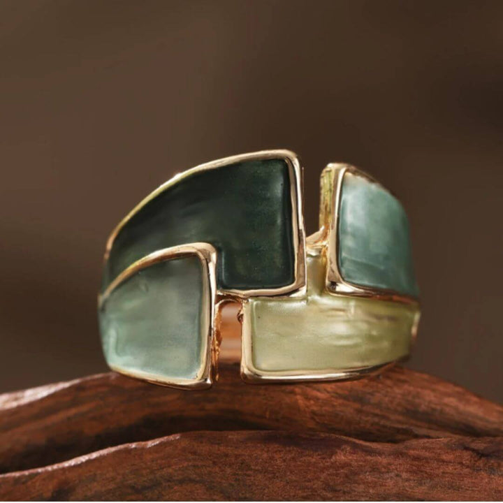 Green Enamel Gold Statement Ring