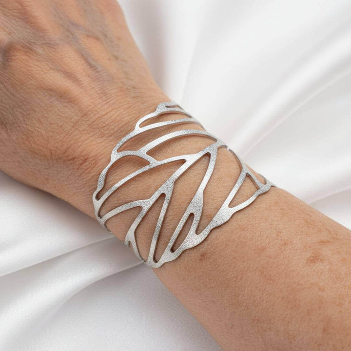Silver Leaf Cutout Cuff Bracelet