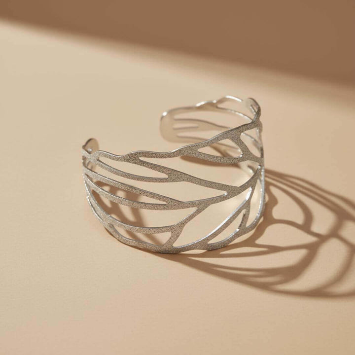 Silver Leaf Cutout Cuff Bracelet