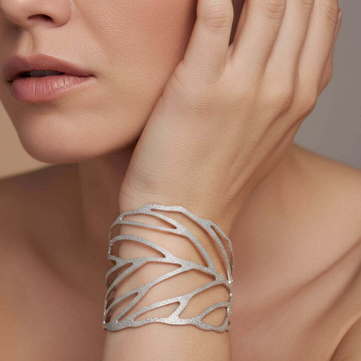 Silver Leaf Cutout Cuff Bracelet