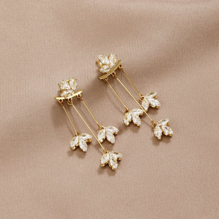 Gold Leaf Crystal Drop Earrings