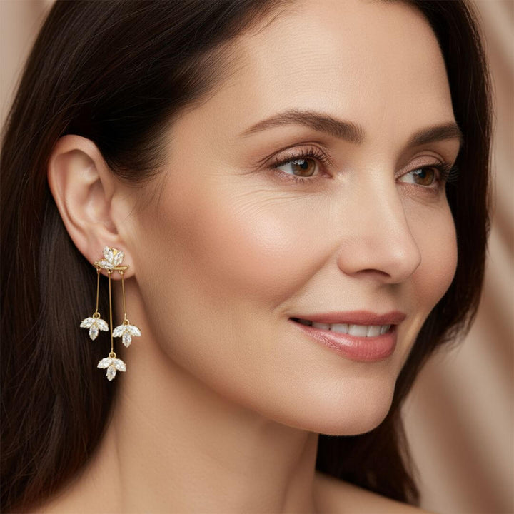 Gold Leaf Crystal Drop Earrings