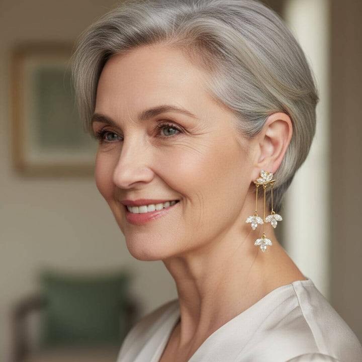 Gold Leaf Crystal Drop Earrings