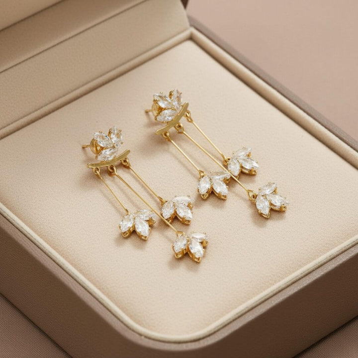 Gold Leaf Crystal Drop Earrings