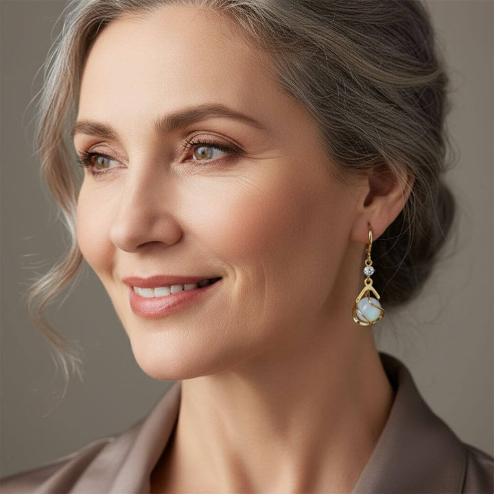 Gold Moonstone Drop Earrings