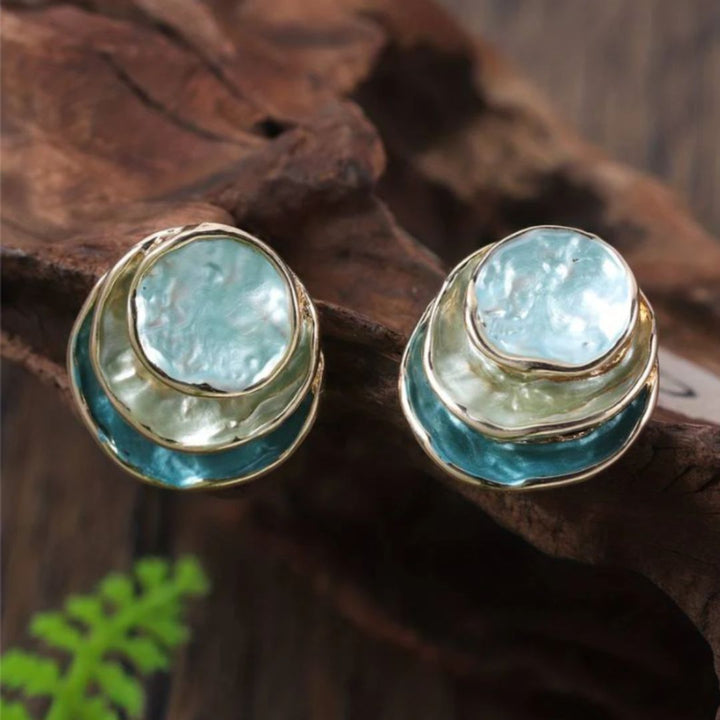 Blue Enamel Statement Stud Earrings