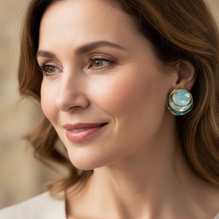 Blue Enamel Statement Stud Earrings