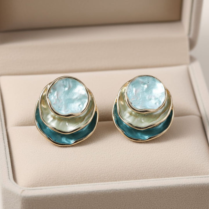 Blue Enamel Statement Stud Earrings