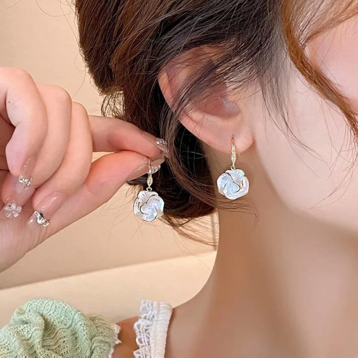 Gold Mother-of-Pearl Flower Earrings - Diane Jewelry