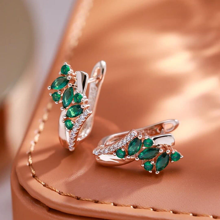Emerald Crystal Gold Huggie Earrings - Diane Jewelry