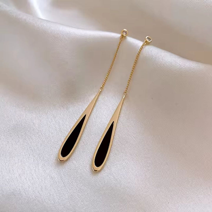 Black Gold Long Drop Earrings - Diane Jewelry
