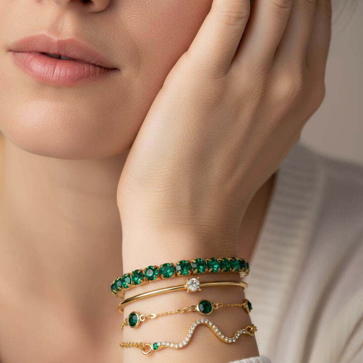 Gold Emerald Stackable Bracelet Set