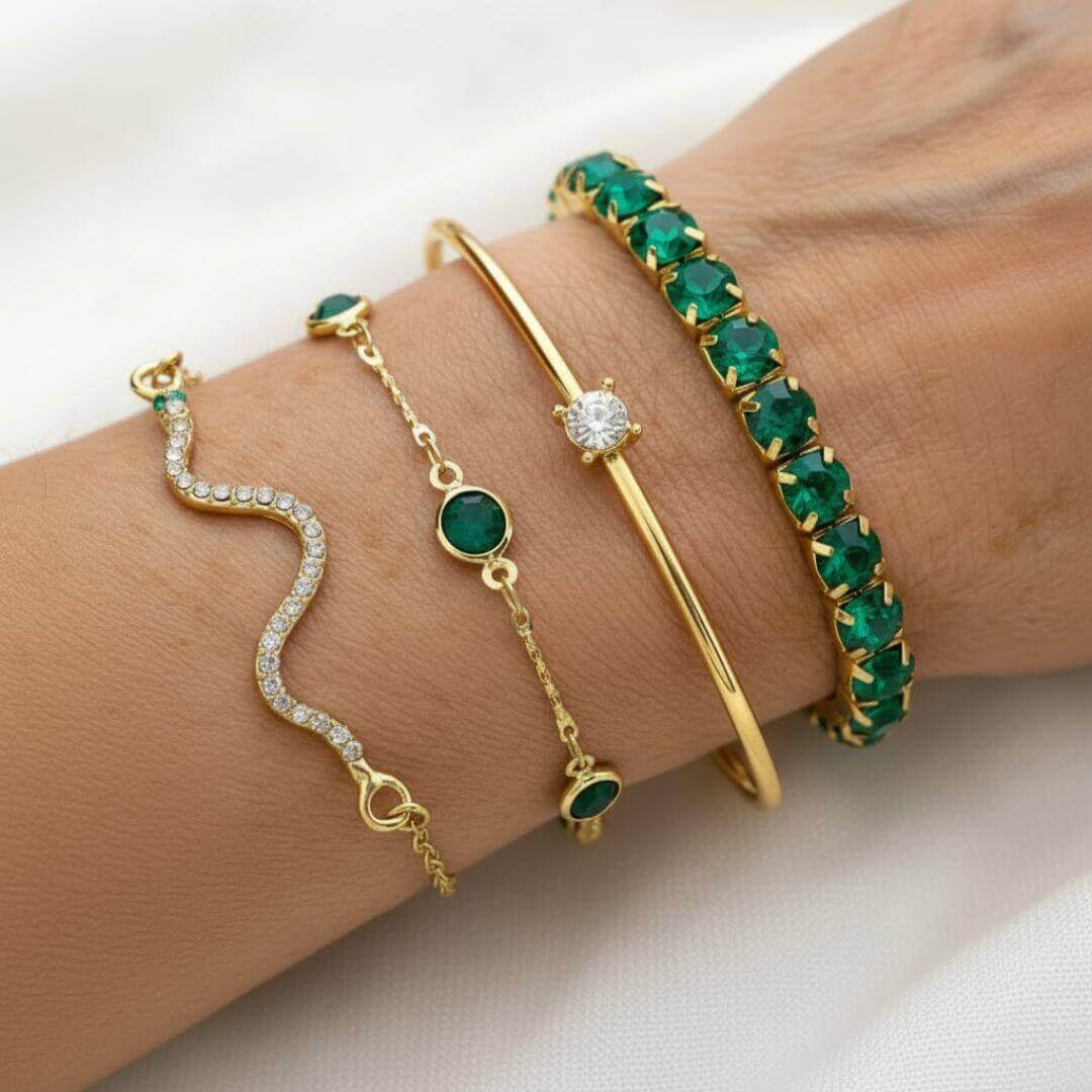 Gold Emerald Stackable Bracelet Set