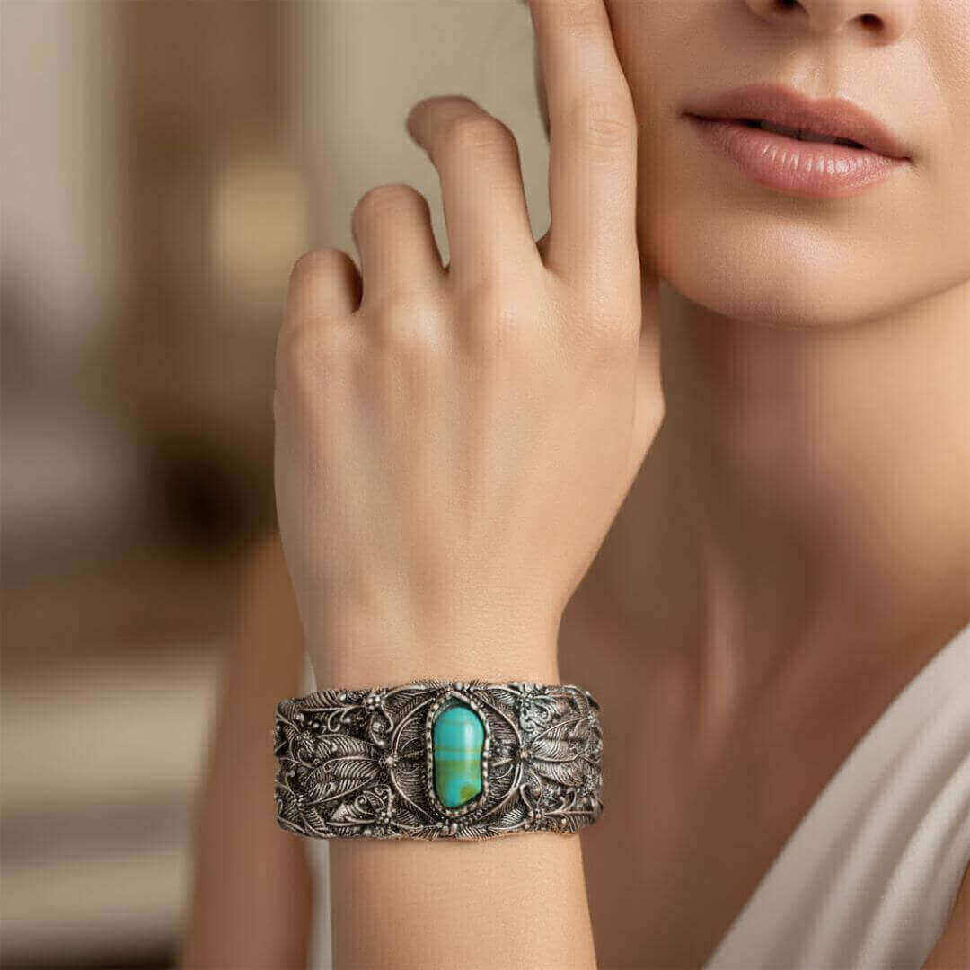 Turquoise Filigree Silver Cuff Bracelet