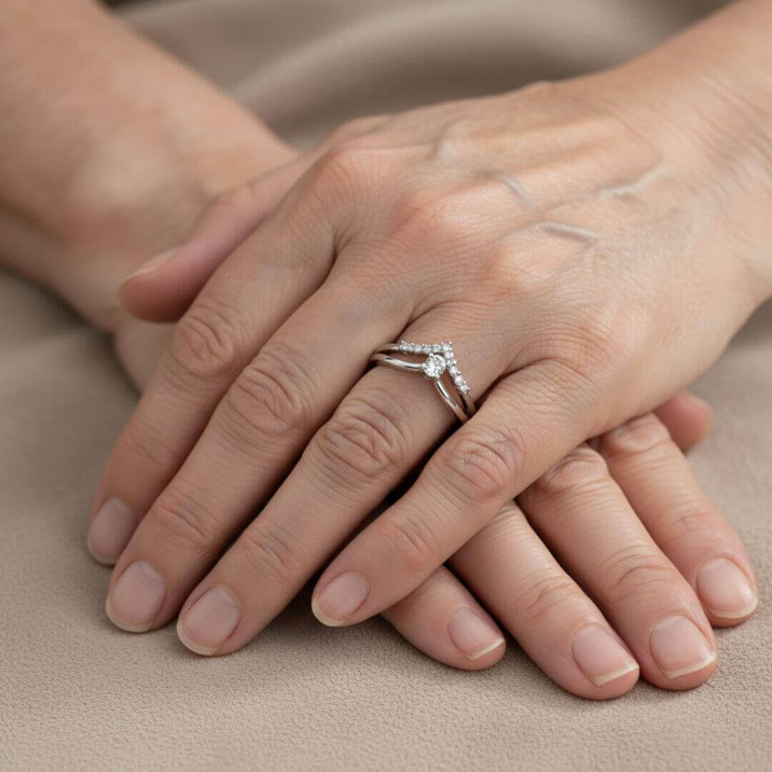 Chevron Cut Silver Engagement Ring