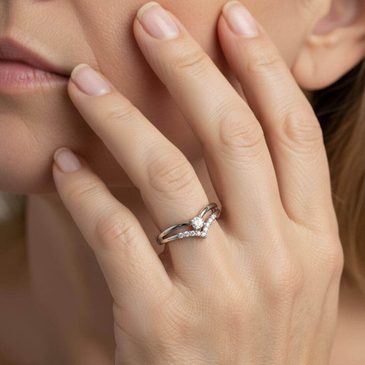 Chevron Cut Silver Engagement Ring