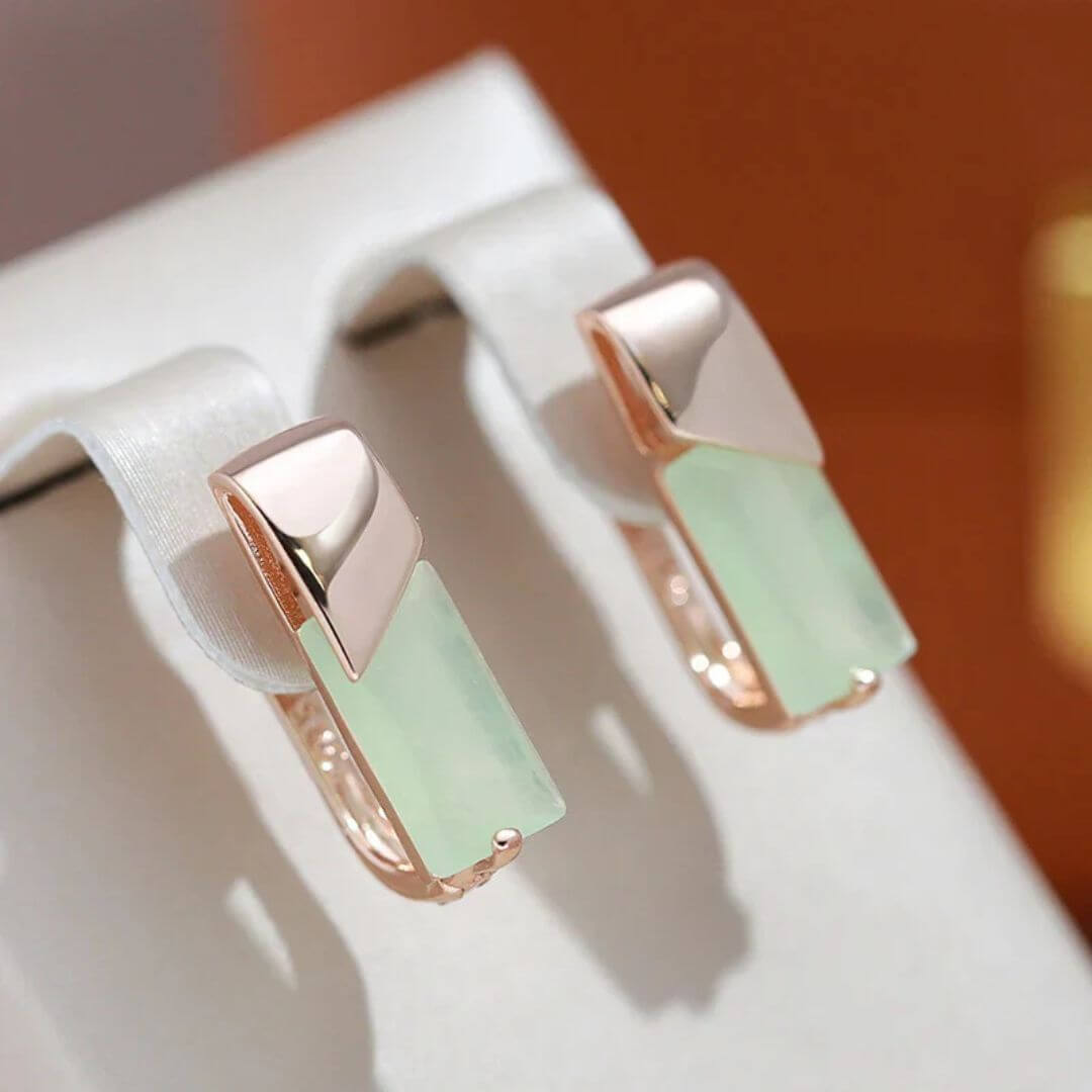 Green Stone Rose Gold Earrings - Diane Jewelry