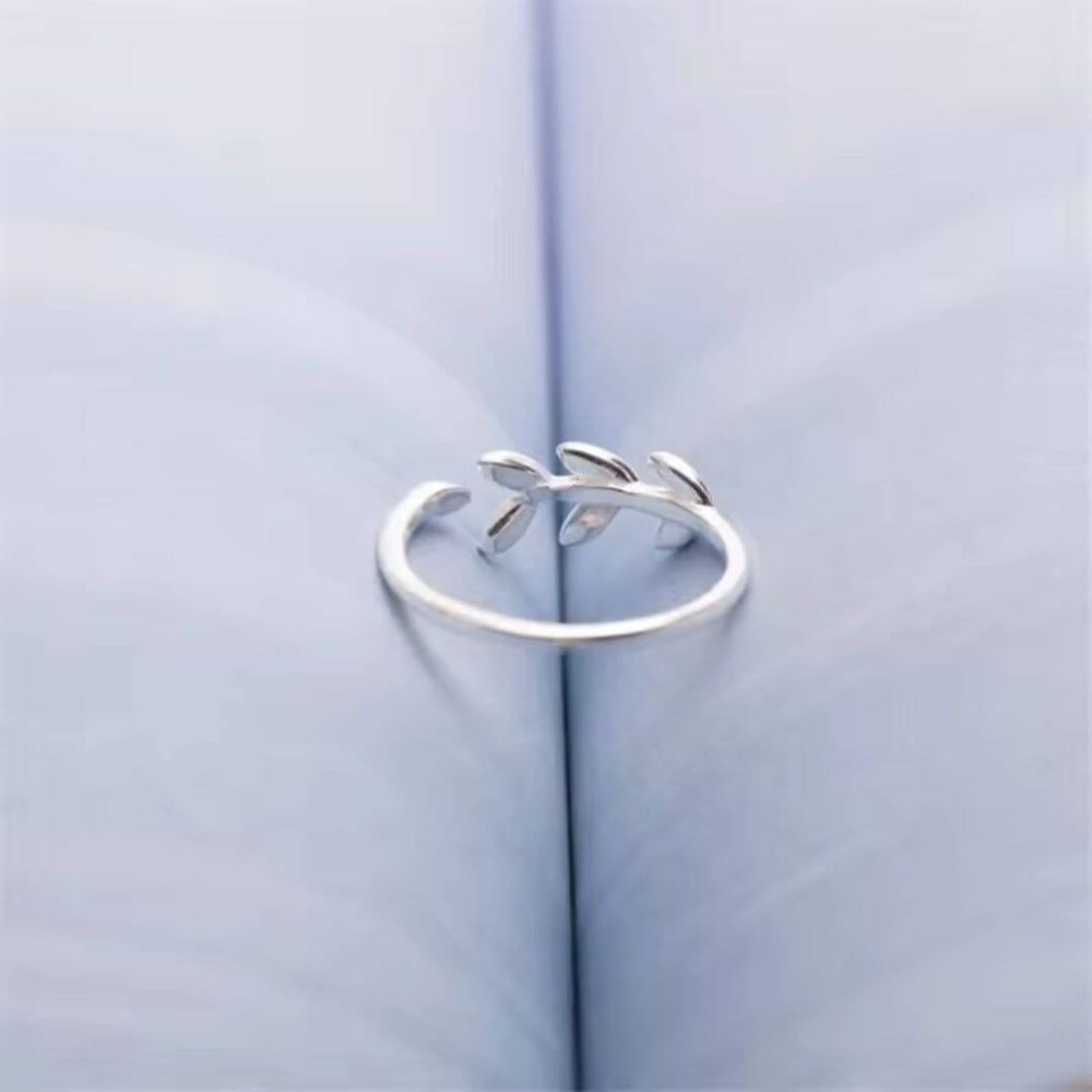 Silver Leaf Adjustable Enamel Ring - Diane Jewelry