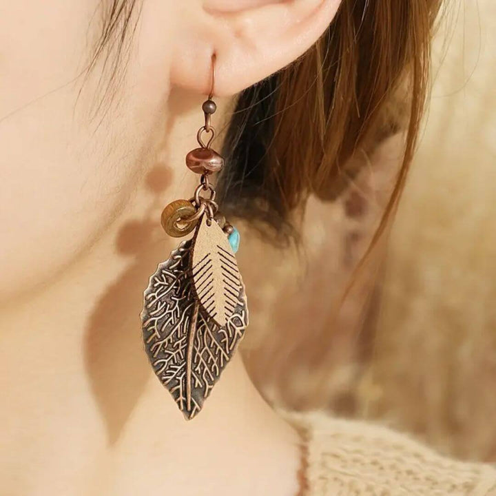 Boho Leaf Necklace Earring Set - Diane Jewelry
