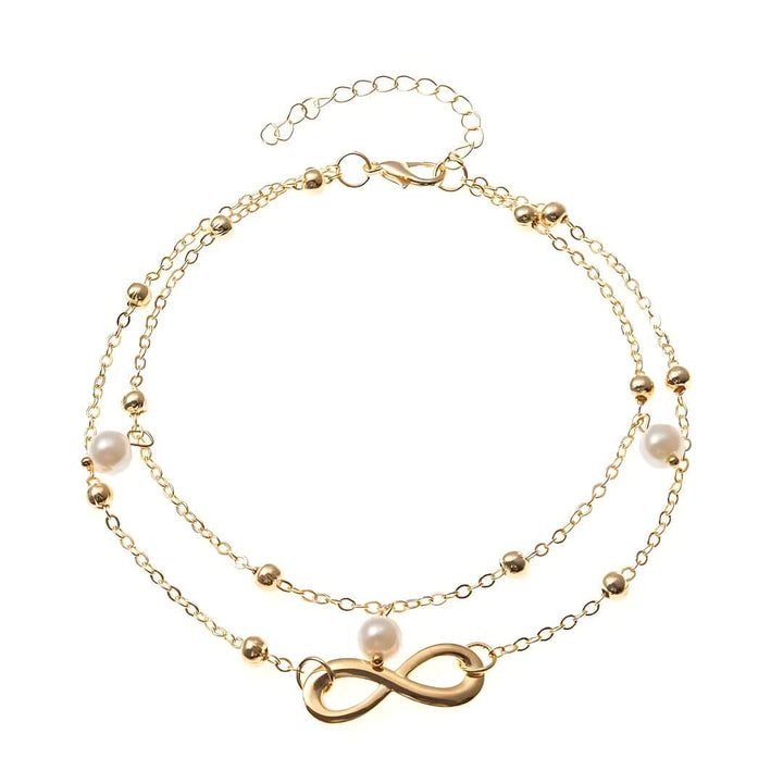 Infinity Pearl Charm Anklet Set - Diane Jewelry