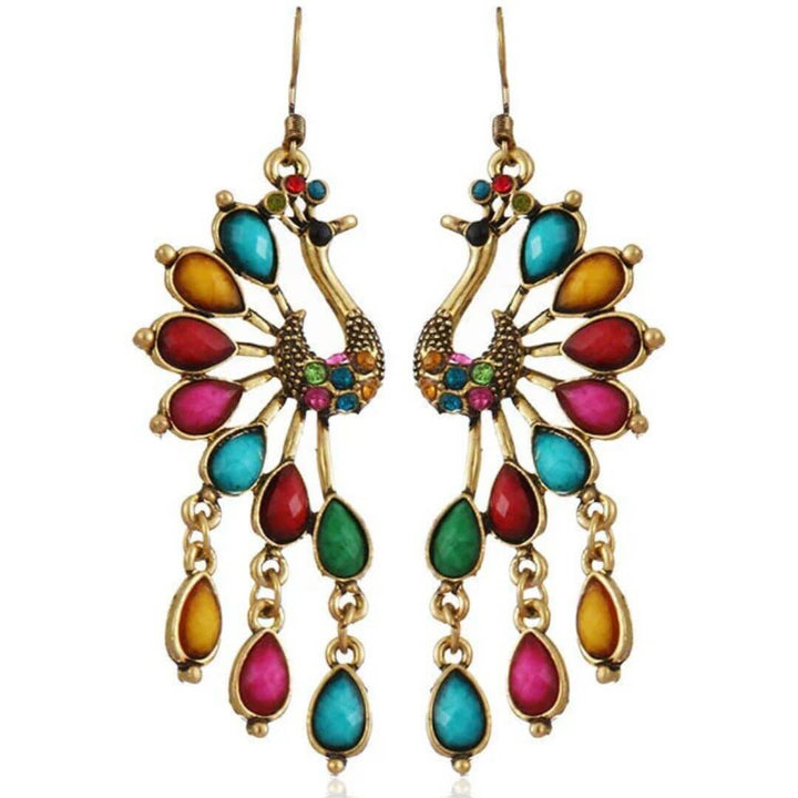 Colorful Peacock Boho Dangle Earrings - Diane Jewelry