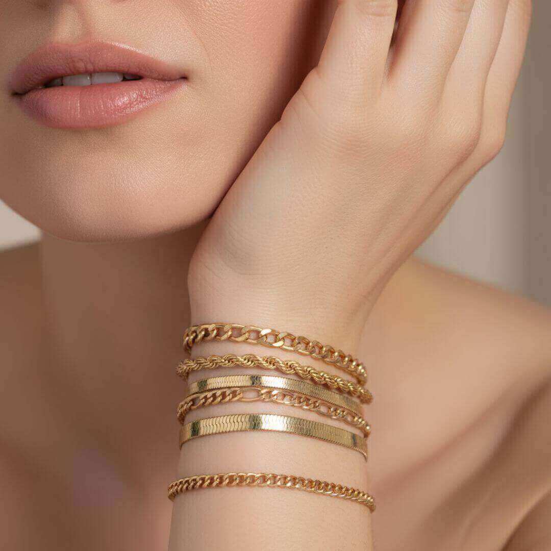 Gold Chain Stackable Bracelet Set