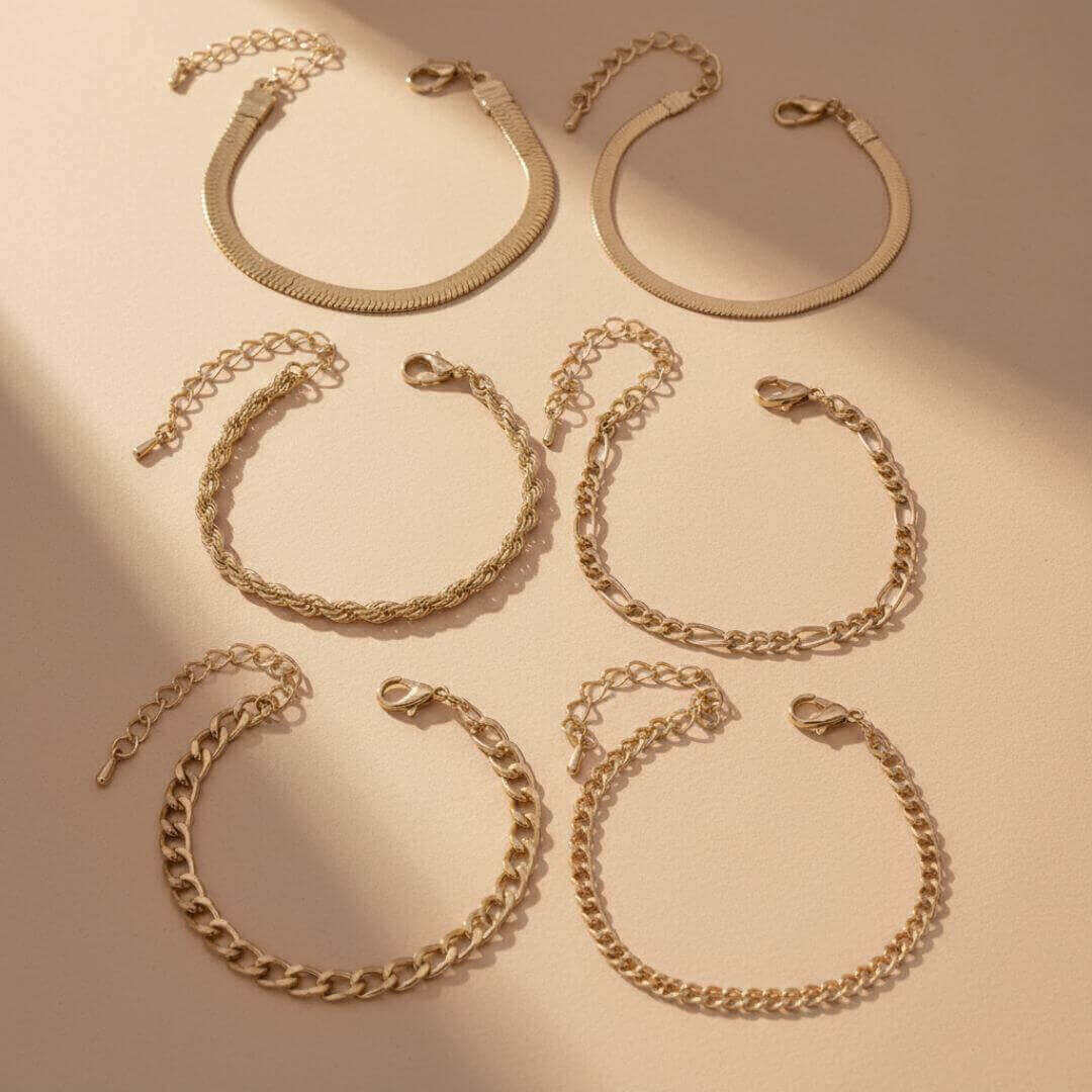 Gold Chain Stackable Bracelet Set