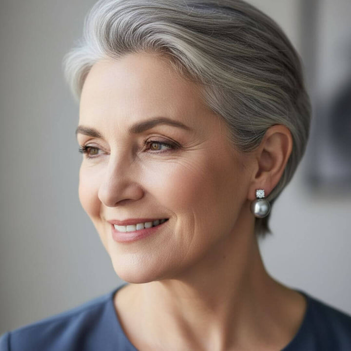 Gray Pearl Stud Drop Earrings