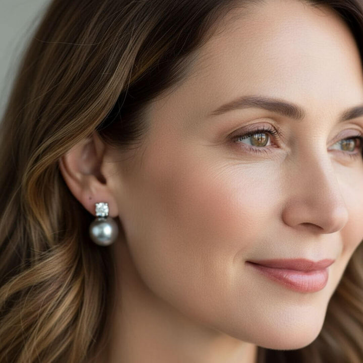 Gray Pearl Stud Drop Earrings