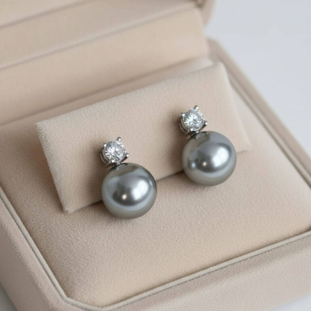 Gray Pearl Stud Drop Earrings